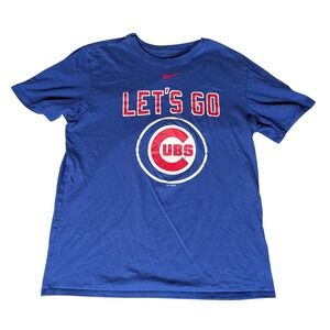 Nike Chicago Cubs MLB Lets Go Royal Blue Graphic T-Shirt Kids Athletic Cut 4354